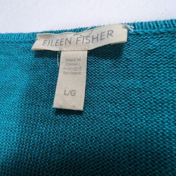 EILEEN FISHER Green 100 % Organic Linen Asymmetrical Open Knit SweateTunic Sz L - Picture 7 of 12